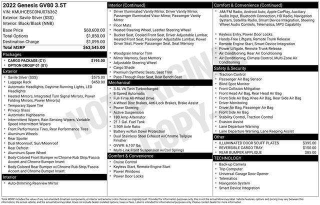 Used 2022 Genesis GV80 3.5T w/ Cargo Package image 35