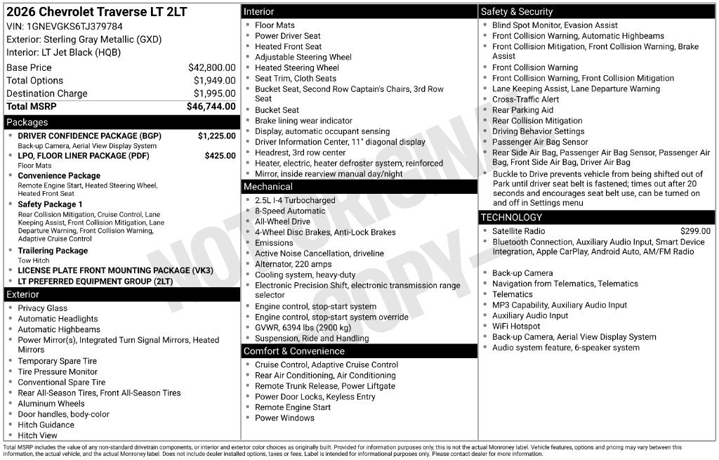 New 2026 Chevrolet Traverse LT w/ Driver Confidence Package AWD/4WD image 4