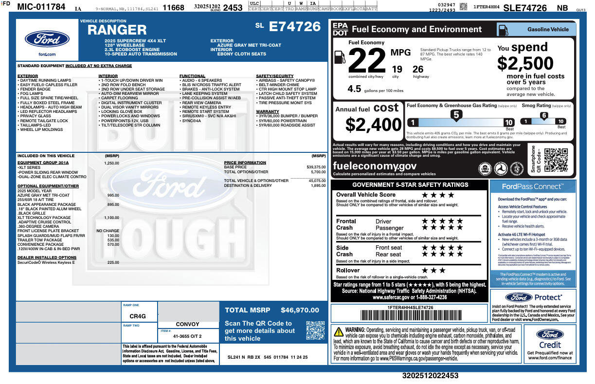 New 2025 Ford Ranger XLT w/ Equipment Group 301A High image 41