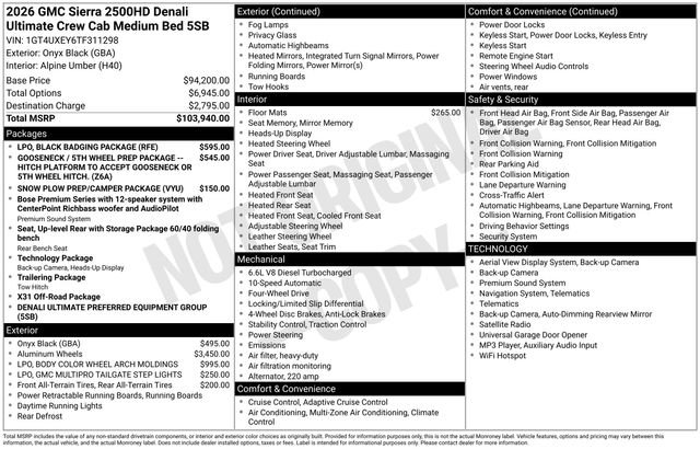New 2026 GMC Sierra 2500 Denali Ultimate w/ LPO, Black Badging Package AWD/4WD image 3