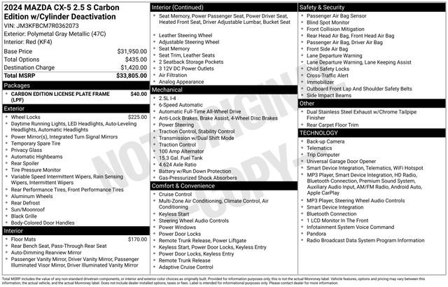 Certified 2024 MAZDA CX-5 Carbon Edition AWD/4WD image 30