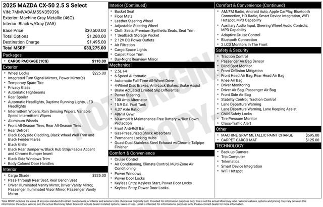 Certified 2025 MAZDA CX-50 AWD 2.5 S w/ Cargo Package image 30