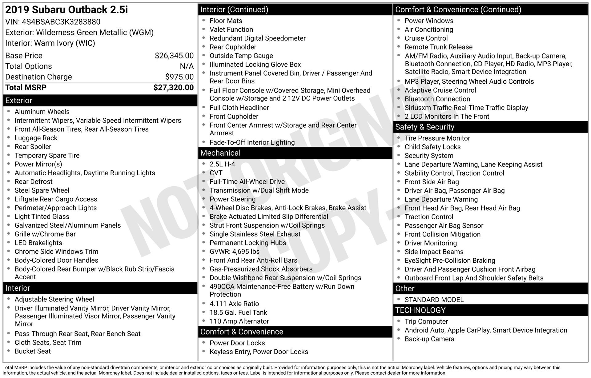 Used 2019 Subaru Outback 2.5i image 5