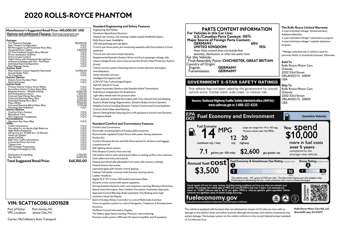 Certified 2020 Rolls-Royce Phantom Sedan RWD image 3