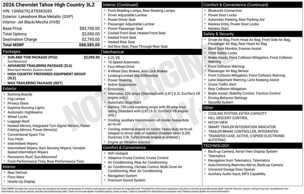New 2026 Chevrolet Tahoe High Country w/ Sun And Tow Package AWD/4WD image 10