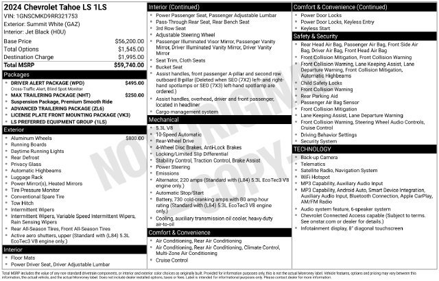 Used 2024 Chevrolet Tahoe LS w/ Driver Alert Package RWD image 11