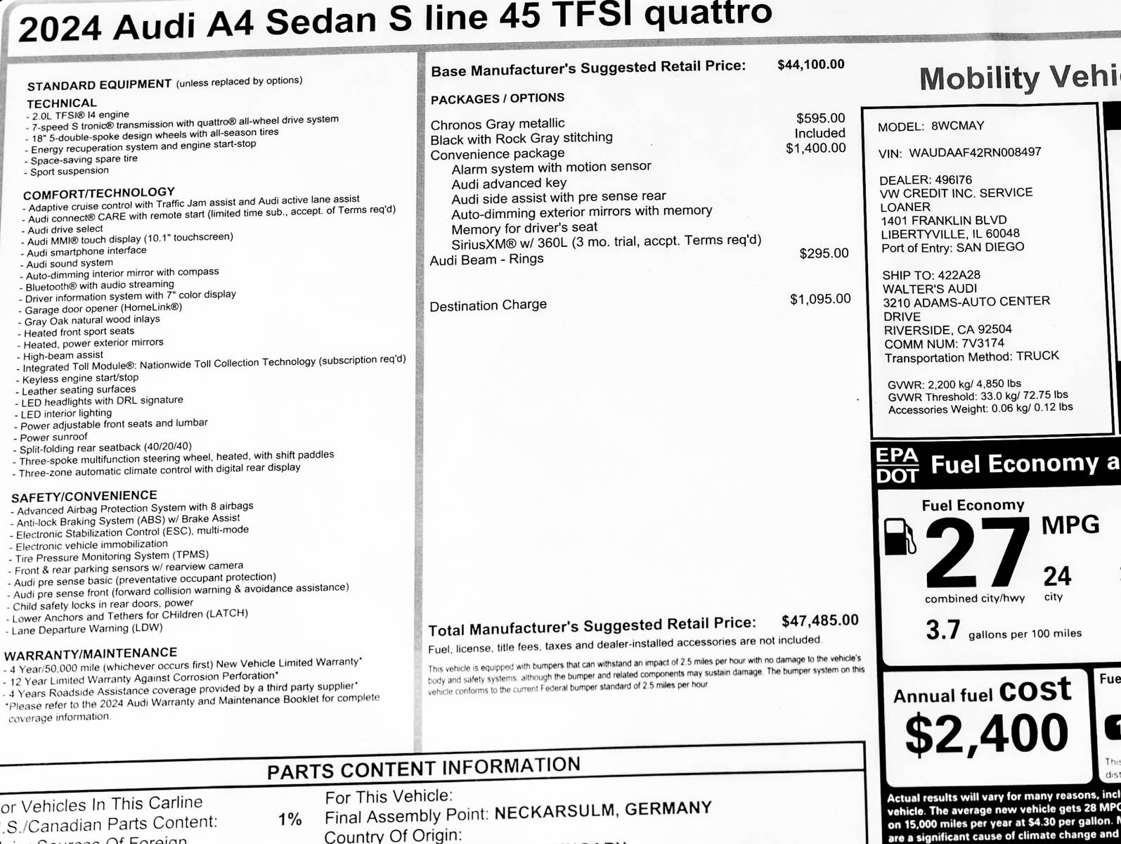 Used 2024 Audi A4 2.0T Premium w/ Convenience Package AWD/4WD image 24