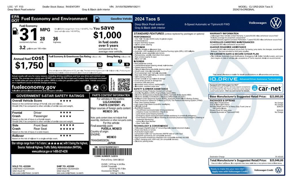 Used 2024 Volkswagen Taos S FWD image 4