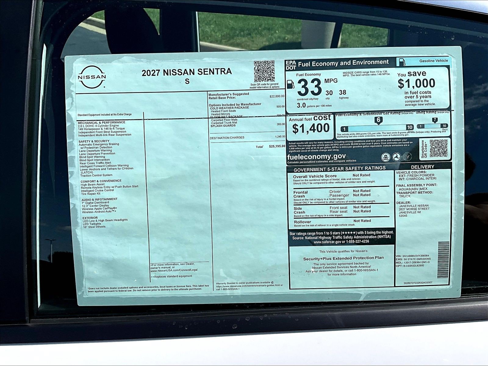 New 2027 Nissan Sentra S w/ S Cold Weather Package FWD image 16