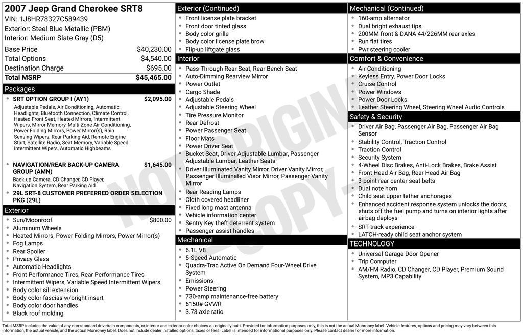Used 2007 Jeep Grand Cherokee SRT8 w/ SRT Option Group I AWD/4WD image 5