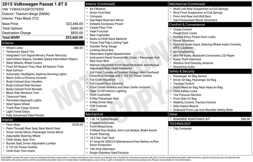 Used 2015 Volkswagen Passat 1.8T S image 34