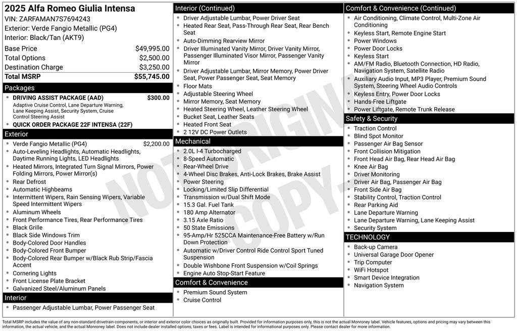 New 2025 Alfa Romeo Giulia Intensa w/ Driving Assist Package image 2