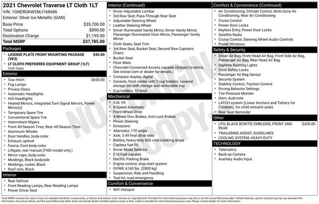 Used 2021 Chevrolet Traverse LT FWD image 36