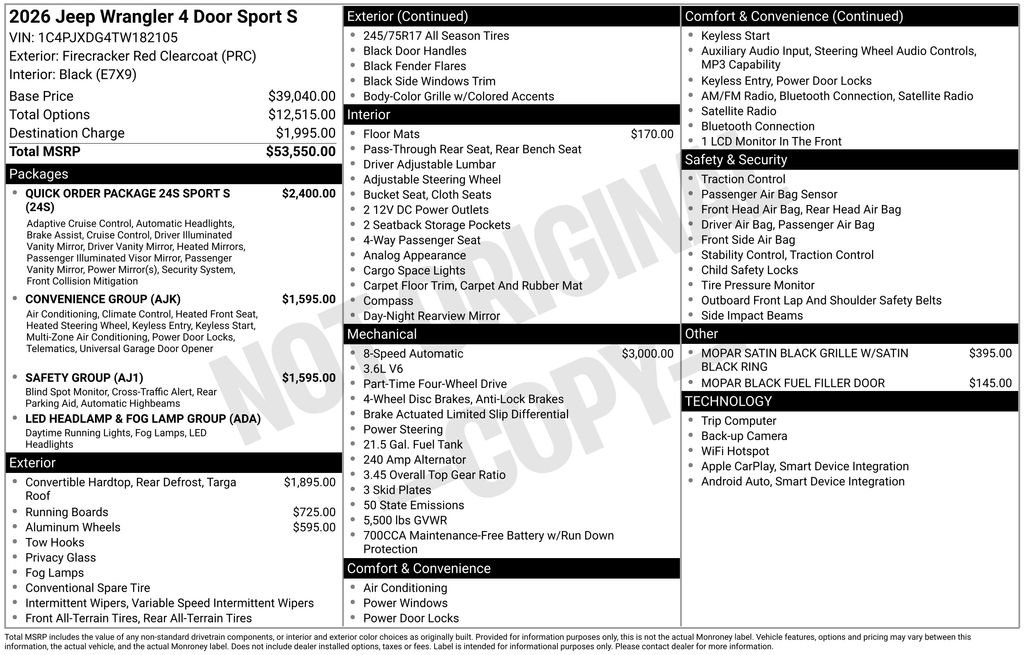 New 2026 Jeep Wrangler Unlimited Sport AWD/4WD image 30