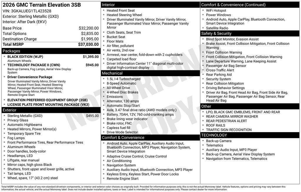 New 2026 GMC Terrain Elevation w/ Black Edition AWD/4WD image 5