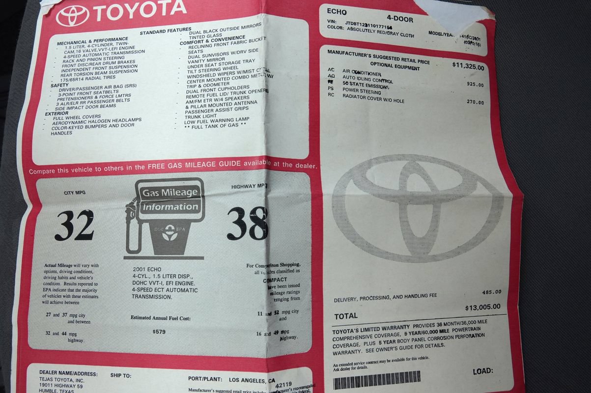 Used 2001 Toyota Echo Sedan FWD image 5