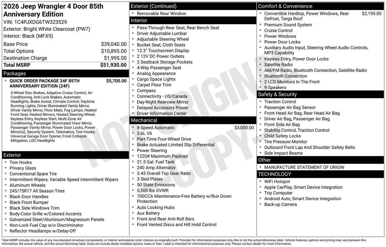 New 2026 Jeep Wrangler Unlimited Sport AWD/4WD image 26