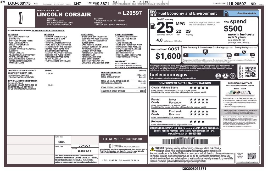 Used 2020 Lincoln Corsair FWD w/ Equipment Group 101A image 6