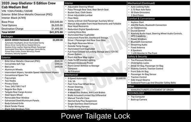 Used 2020 Jeep Gladiator Sport w/ Quick Order Package 24S AWD/4WD image 16