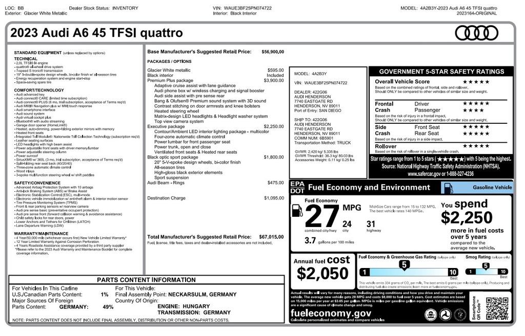 Used 2023 Audi A6 Premium Plus w/ Premium Plus Package AWD/4WD image 3