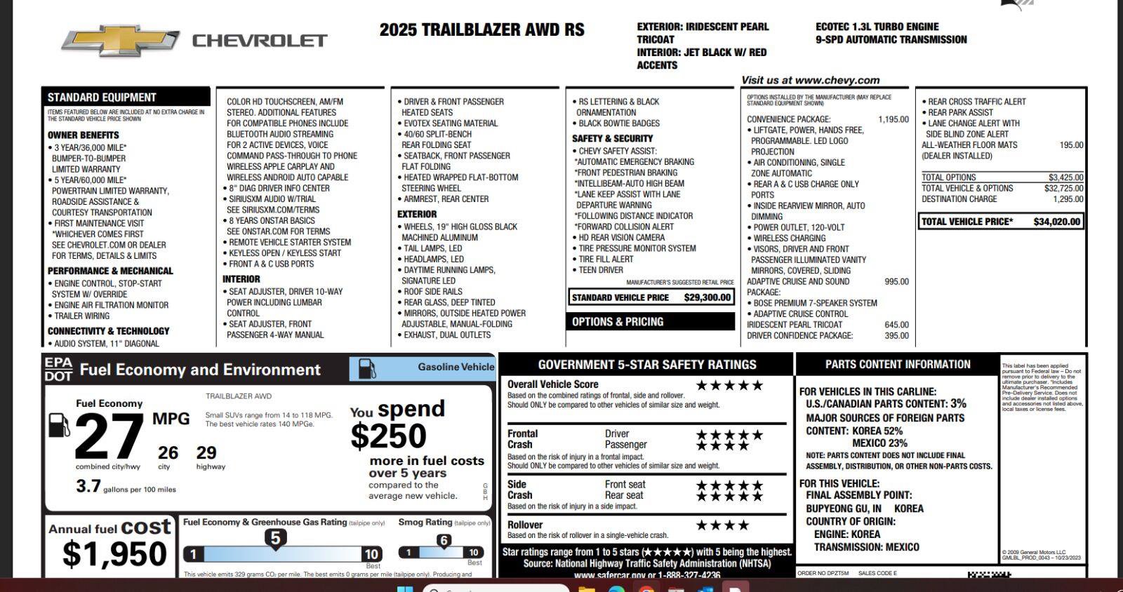 Used 2025 Chevrolet TrailBlazer RS w/ Convenience Package
