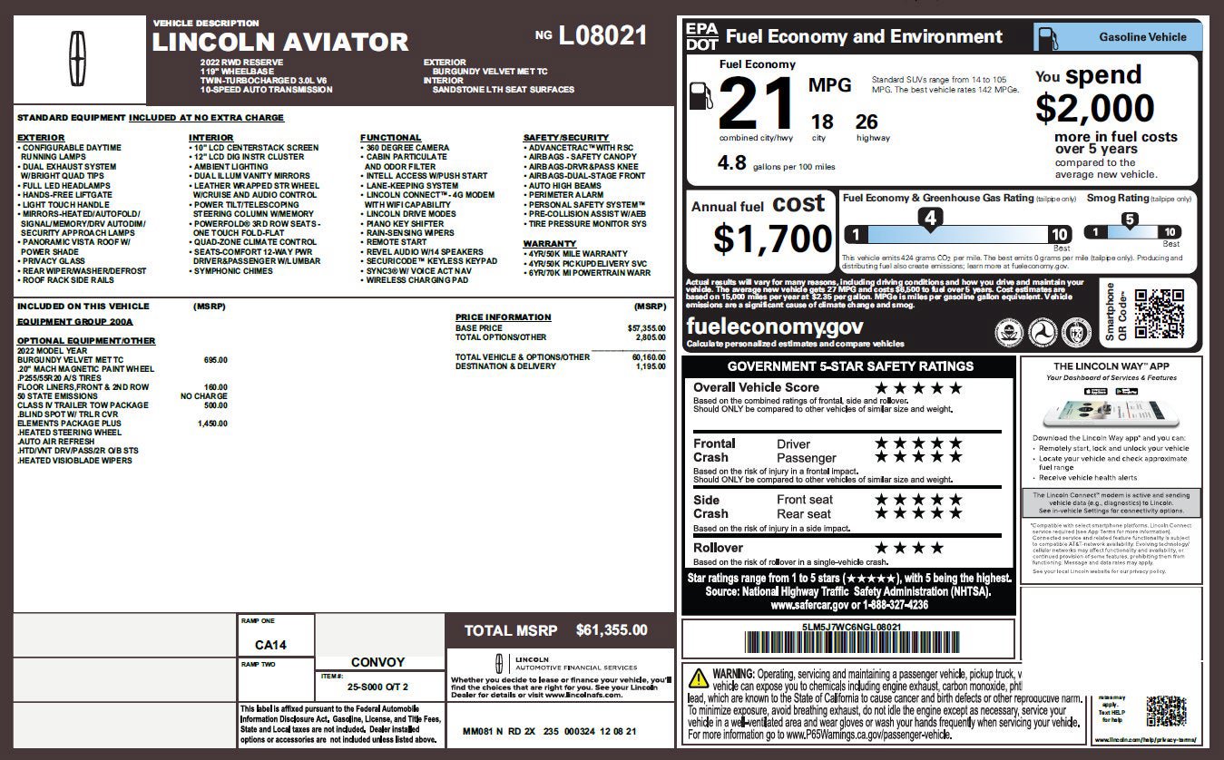 Used 2022 Lincoln Aviator Reserve w/ Elements Package Plus RWD image 3