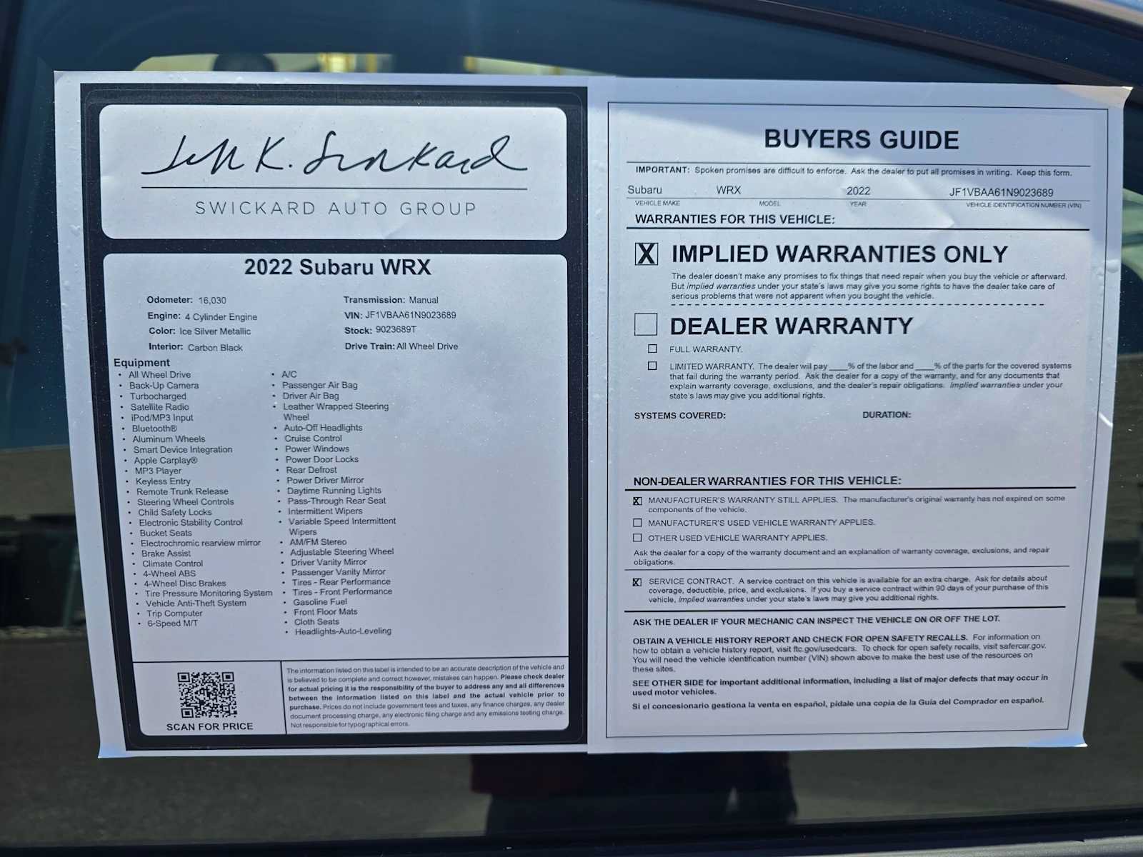 Used 2022 Subaru WRX AWD/4WD image 14