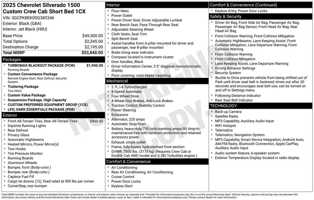 Used 2025 Chevrolet Silverado 1500 Custom w/ Turbomax Blackout Package AWD/4WD image 5