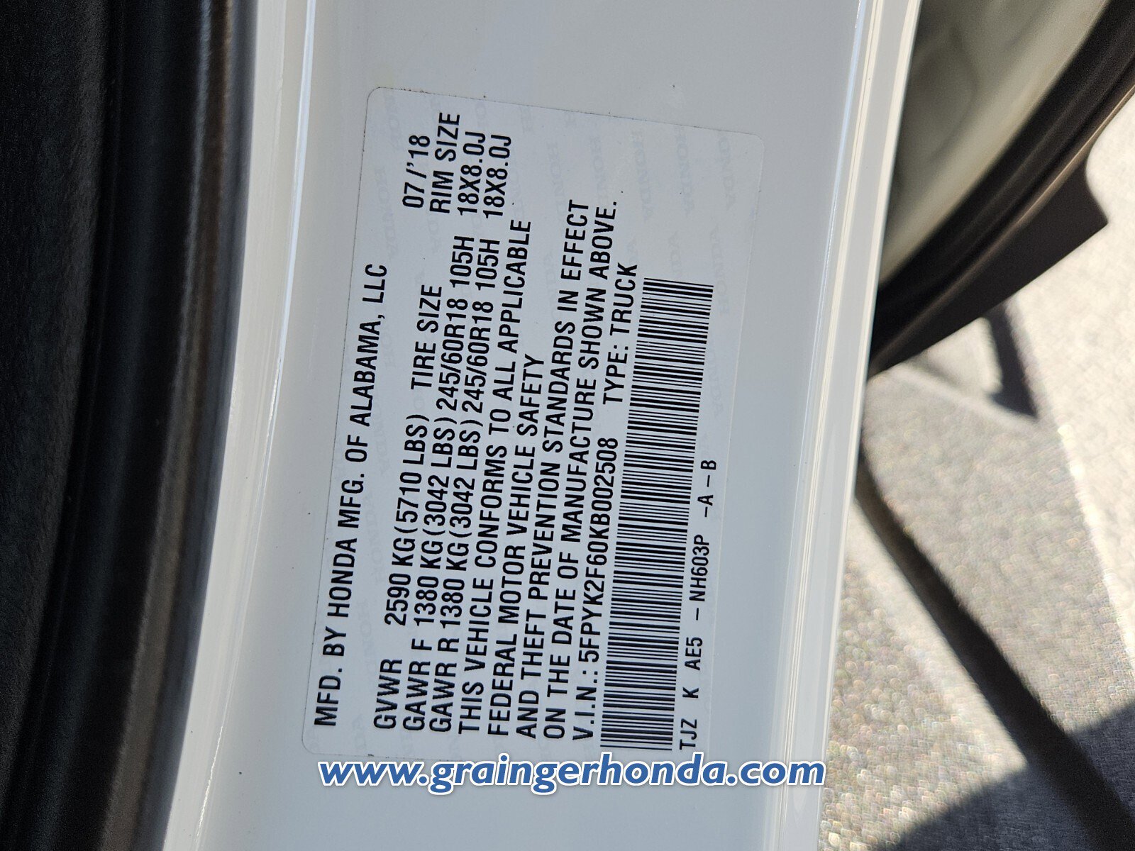 Certified 2019 Honda Ridgeline RTL-T image 14