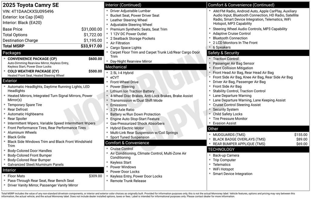 Used 2025 Toyota Camry SE w/ Convenience Package FWD image 19