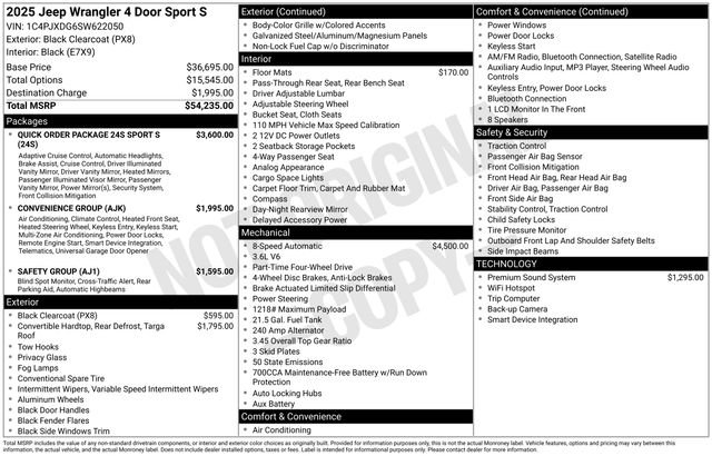 New 2025 Jeep Wrangler Unlimited Sport AWD/4WD image 5