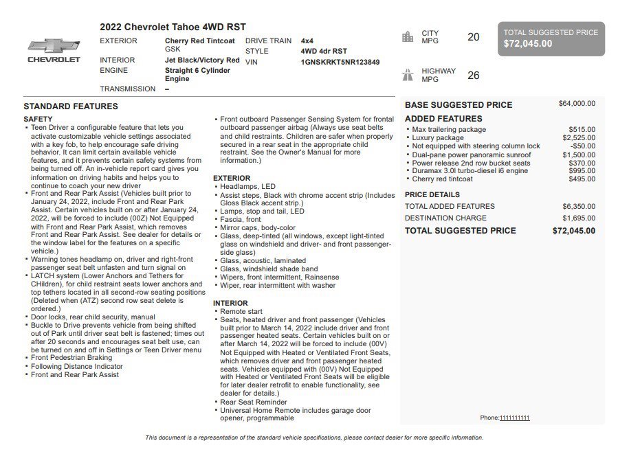 Used 2022 Chevrolet Tahoe RST w/ Luxury Package AWD/4WD image 35