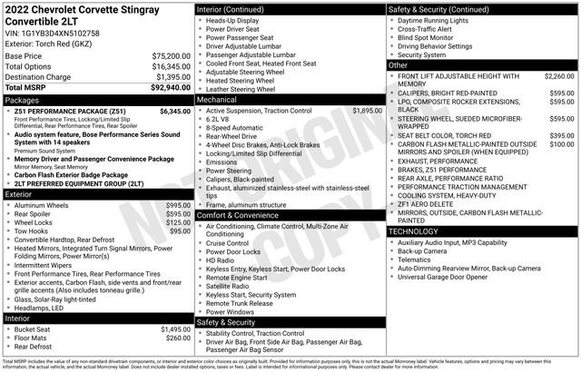 Used 2022 Chevrolet Corvette Stingray Preferred Conv w/ Z51 Performance Package RWD image 43
