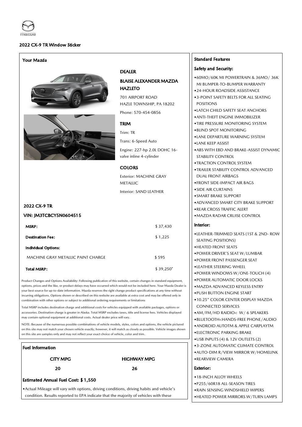 Used 2022 MAZDA CX-9 Touring image 30