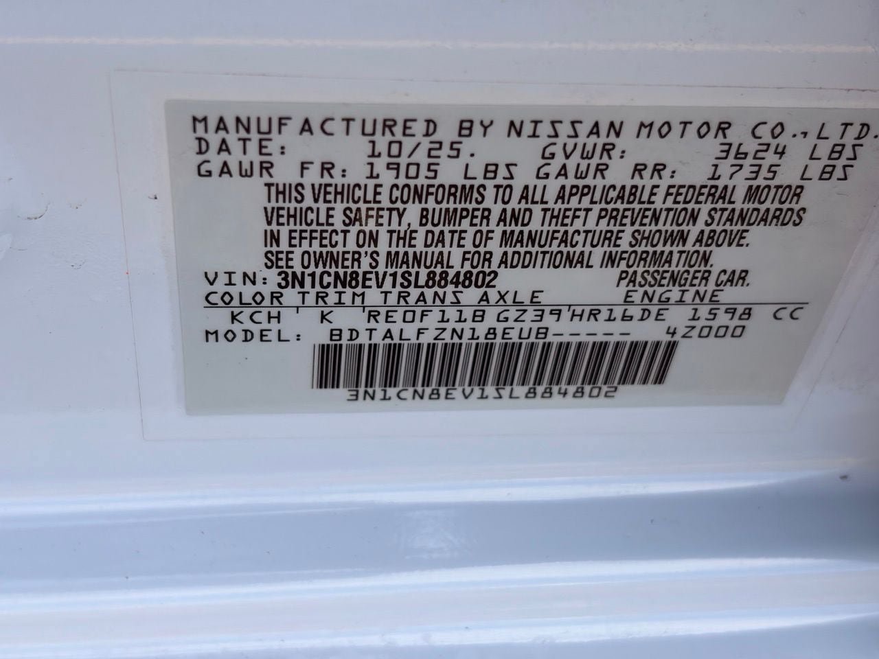 Certified 2025 Nissan Versa SV w/ Trunk Package FWD image 32