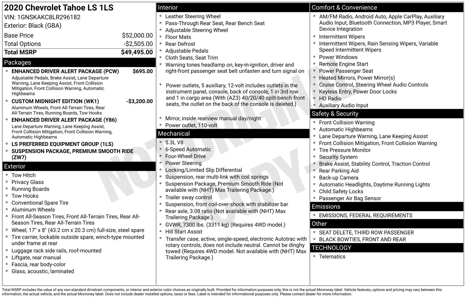 Used 2020 Chevrolet Tahoe LS w/ Enhanced Driver Alert Package