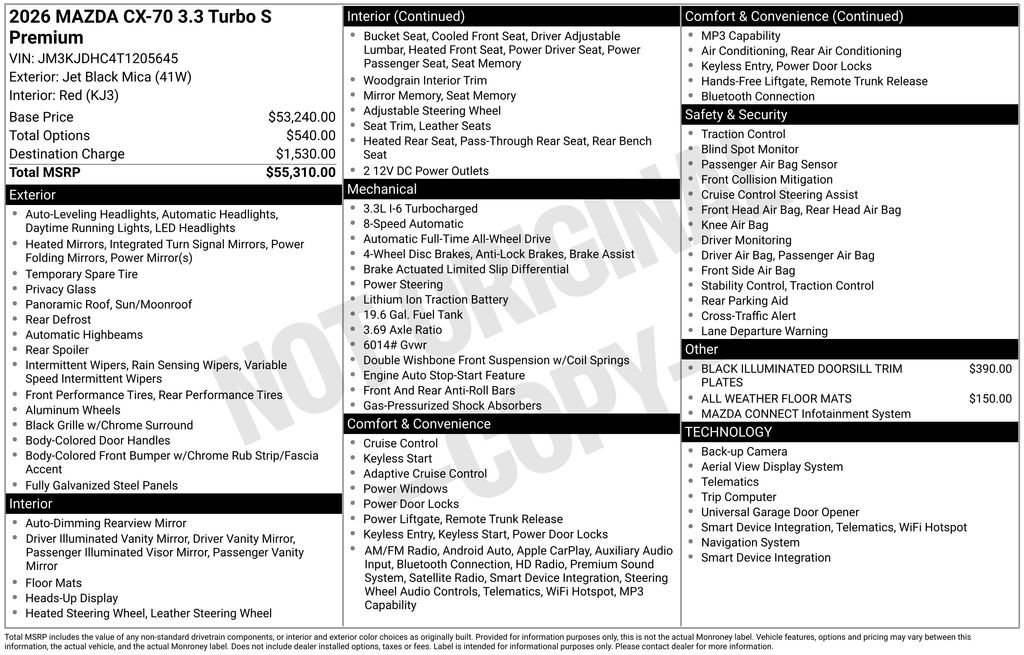 New 2026 MAZDA CX-70 3.3 Turbo S w/ Premium Package image 2