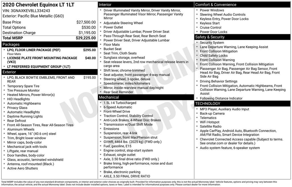 Used 2020 Chevrolet Equinox LT w/ LPO, Floor Liner Package FWD image 7