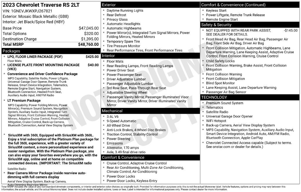 Used 2023 Chevrolet Traverse RS w/ LPO, Floor Liner Package AWD/4WD image 38
