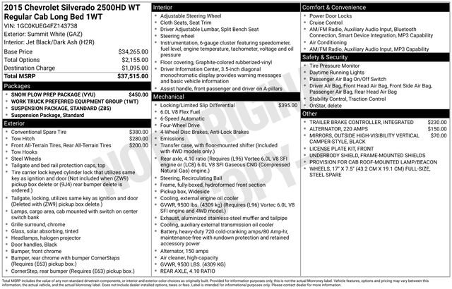 Used 2015 Chevrolet Silverado 2500 W/T w/ Snow Plow Prep Package AWD/4WD image 3