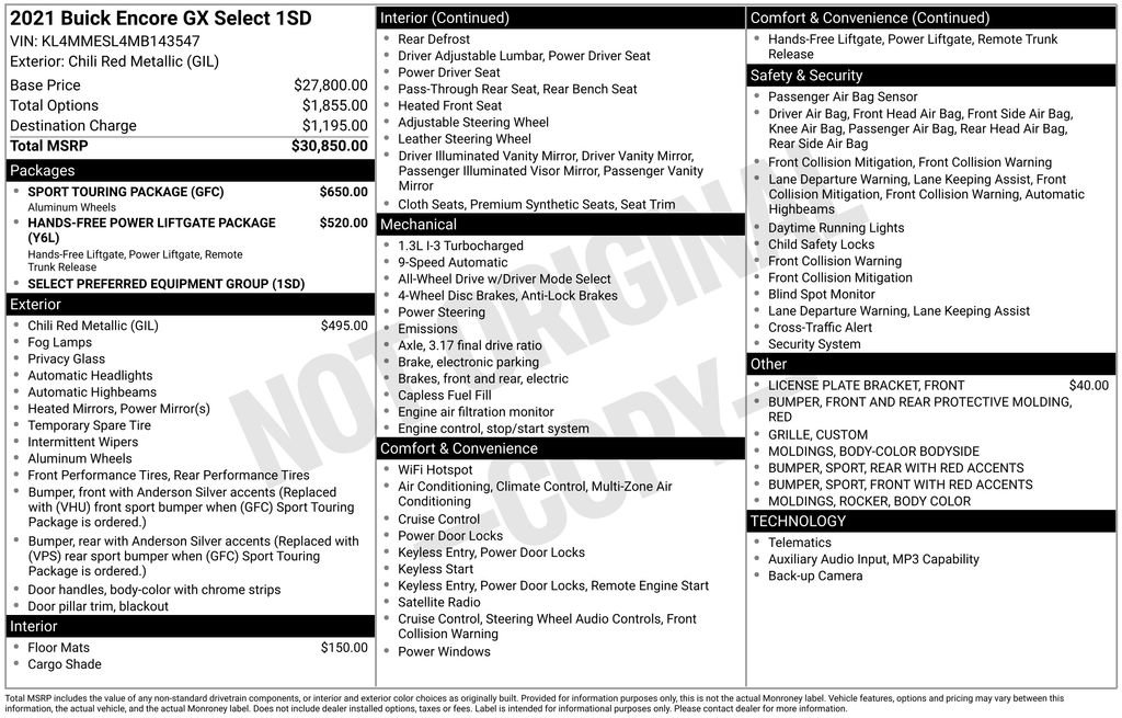 Certified 2021 Buick Encore GX Select w/ Sport Touring Package AWD/4WD image 5