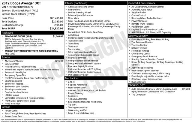 Used 2012 Dodge Avenger SXT w/ Sun/Sound Group FWD image 9