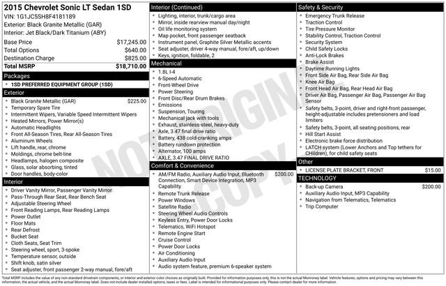 Used 2015 Chevrolet Sonic LT FWD image 2