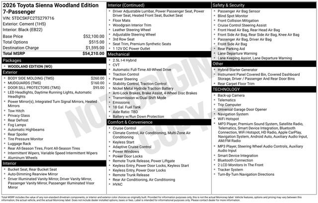New 2026 Toyota Sienna XLE Woodland Edition AWD/4WD image 33