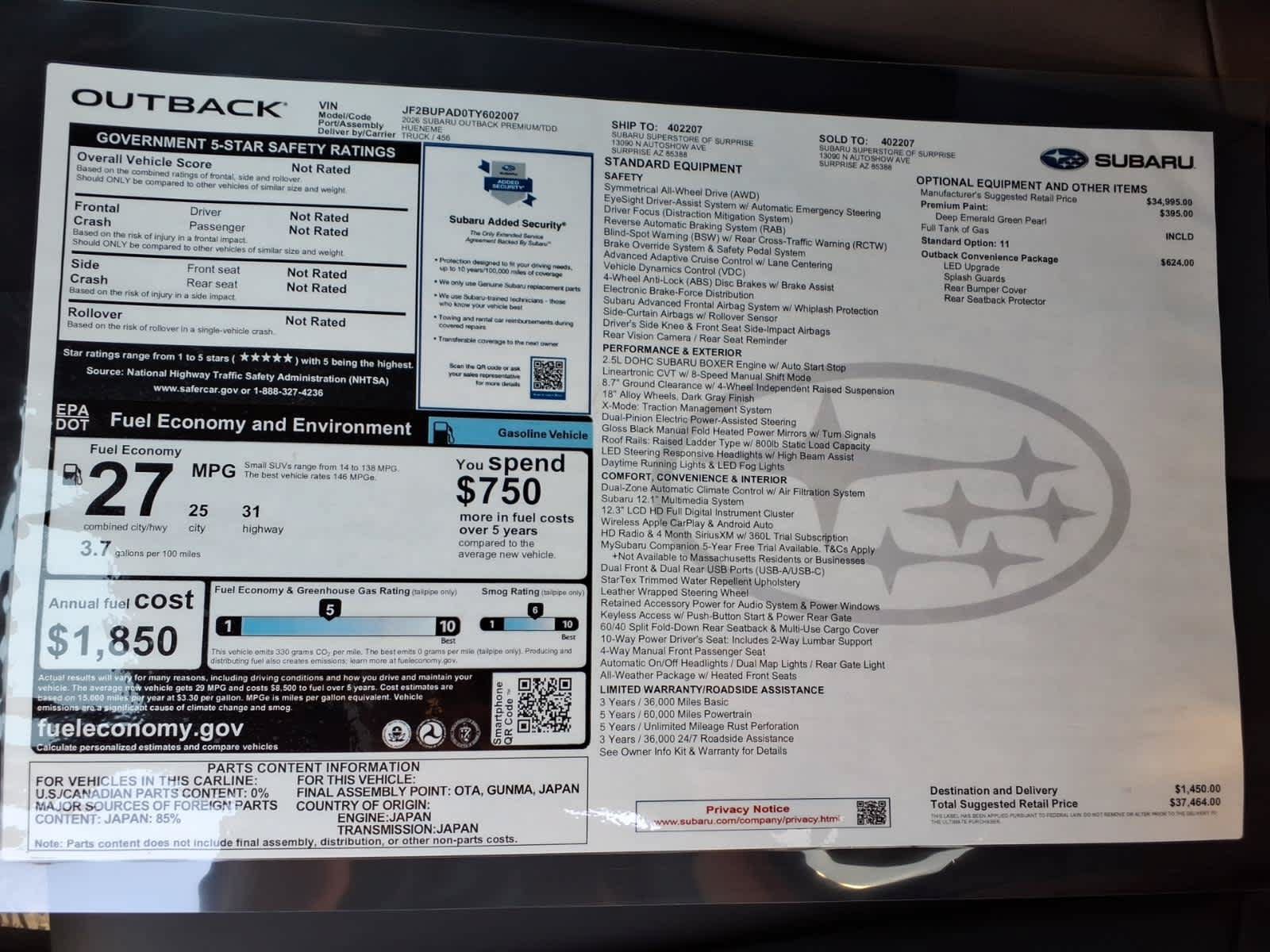 New 2026 Subaru Outback Premium AWD/4WD image 41