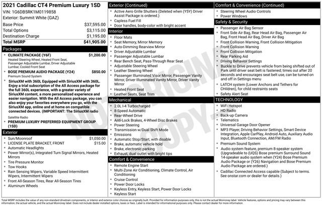 Used 2021 Cadillac CT4 Premium Luxury w/ Climate Package RWD image 34