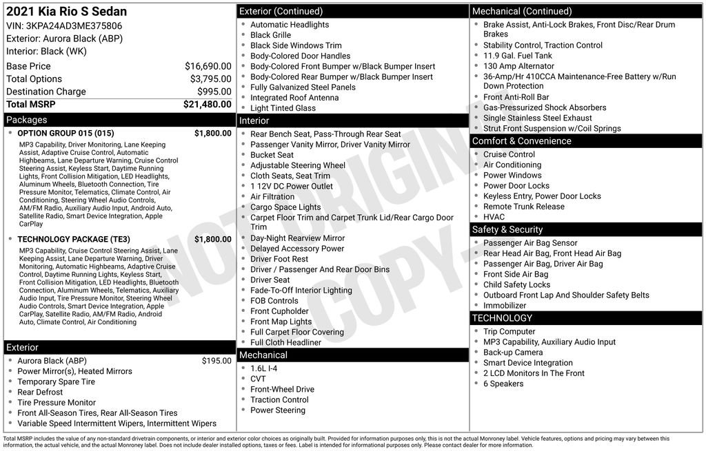 Certified 2021 Kia Rio S w/ Technology Package FWD image 2