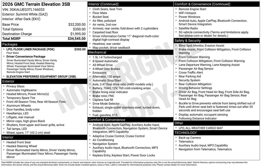 Used 2026 GMC Terrain Elevation w/ LPO, Floor Liner Package AWD/4WD image 4