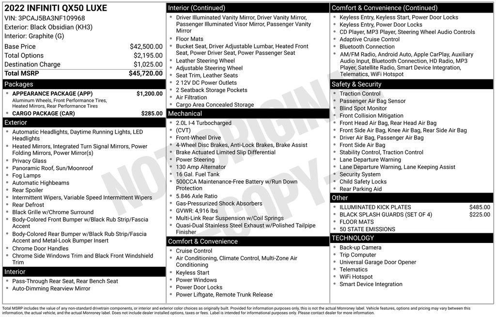 Used 2022 INFINITI QX50 Luxe w/ Appearance Package FWD image 44