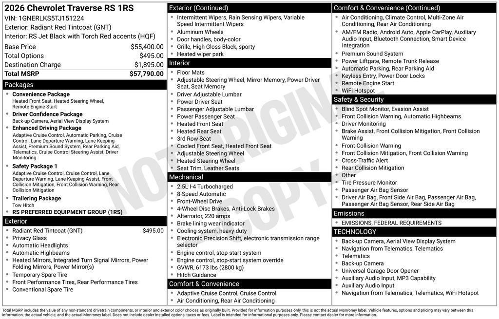 New 2026 Chevrolet Traverse RS image 6